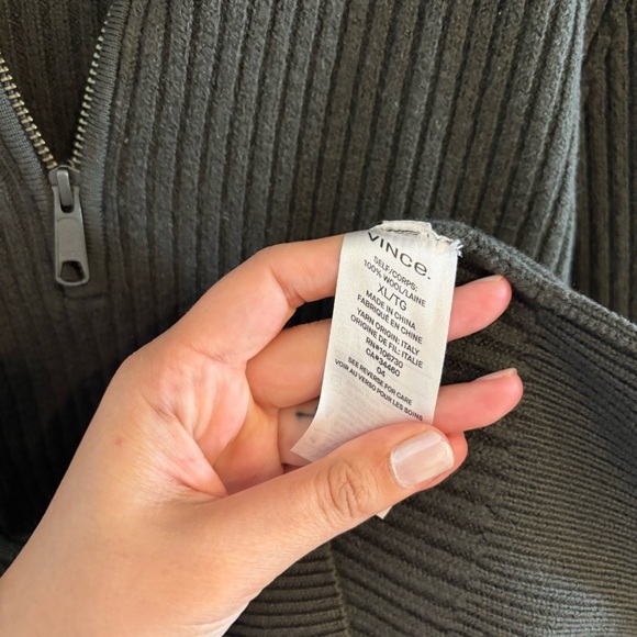 Vince men’s wool 1/4 zip up sweater in green - Picture 4 of 6